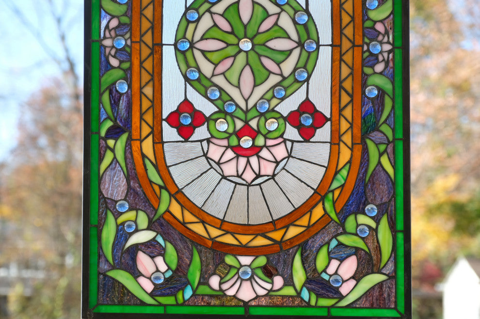20" x 34.25" Large Handcrafted glass window panel QA154