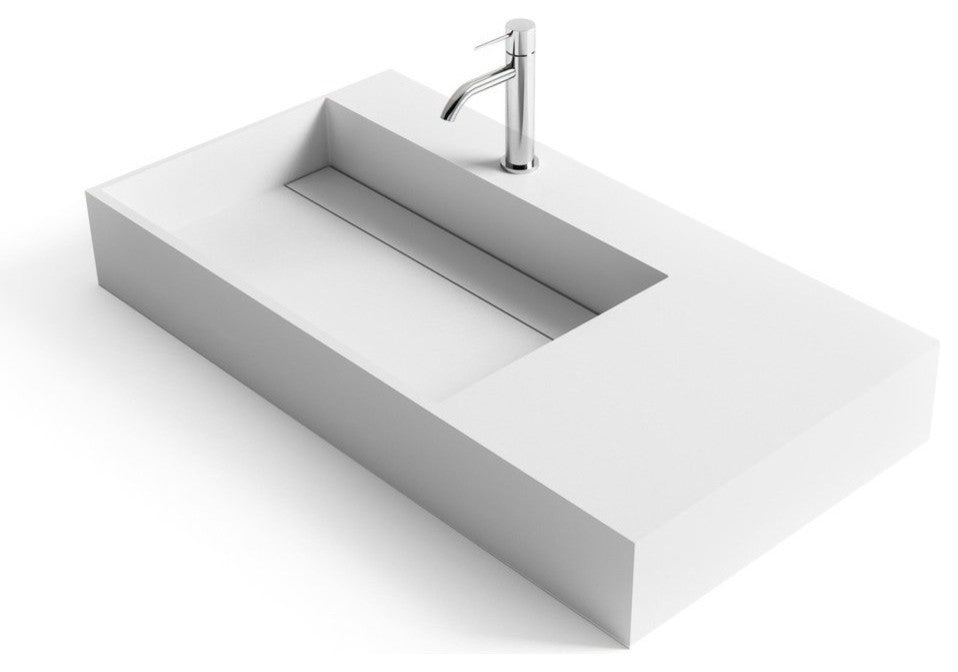 ADM Rectangular Wall Mounted Sink, White, 35", Matte White, On-Left