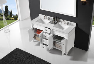 60" Double Bathroom Vanity, White with Carrara White Marble Top