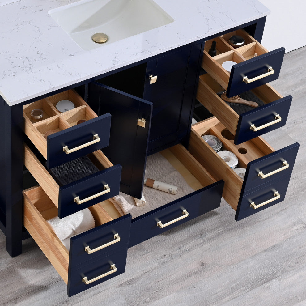 48" Bathroom Cabinet Countertop Set, Blue, Center