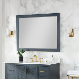 Maribella Rectangular Bathroom Wood Framed Wall Mirror, Classical Blue, 48"