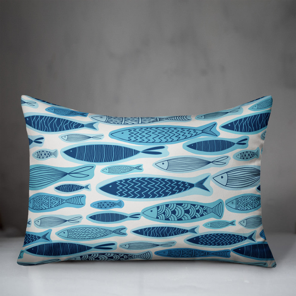 Blue School Of Fish Pattern 14x20 Throw Pillow