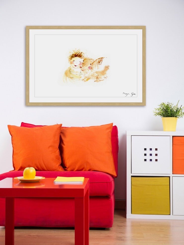 Marmont Hill, "Boy and Dog Love" by Maya Gur Framed Painting Print, 30x20