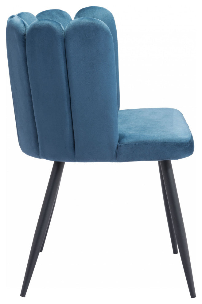 Set of Two Blue Velvet Glam Clam Dining Chairs
