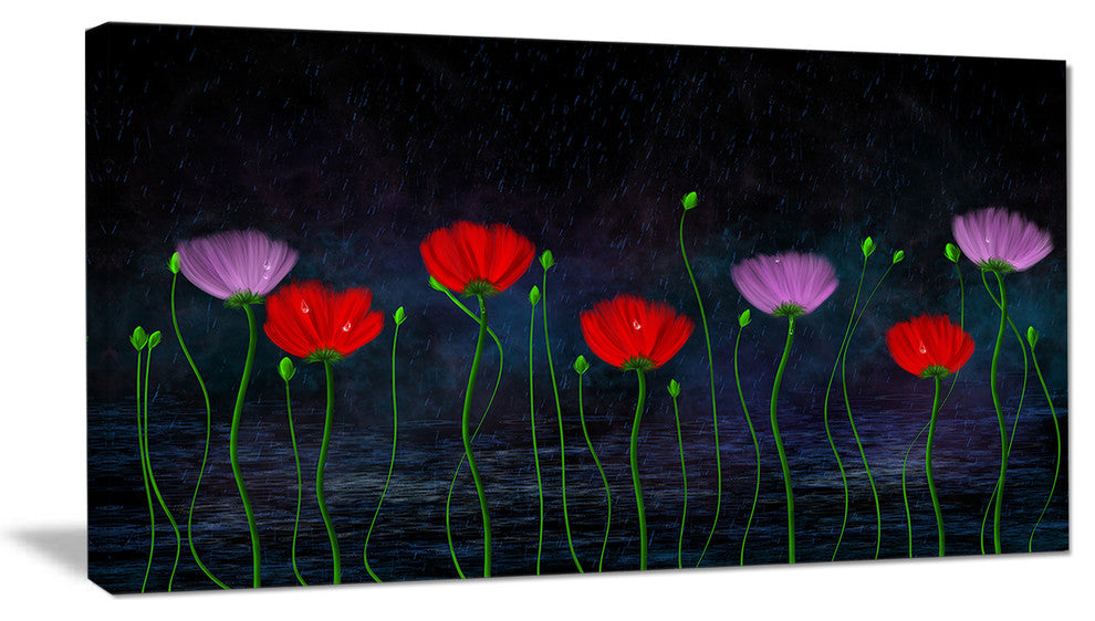 "Rain and Flowers With Buds and Drops" Wall Art, 32"x16"