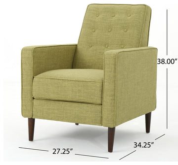 Mason Mid-Century Modern Button Tufted Fabric Recliner, Fabric/Muted Green, Set of 2