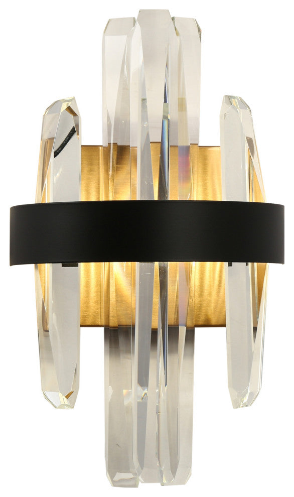 LNC Combrocollia 7" Modern LED Crystal Glass Wall Sconce, Black/Brass