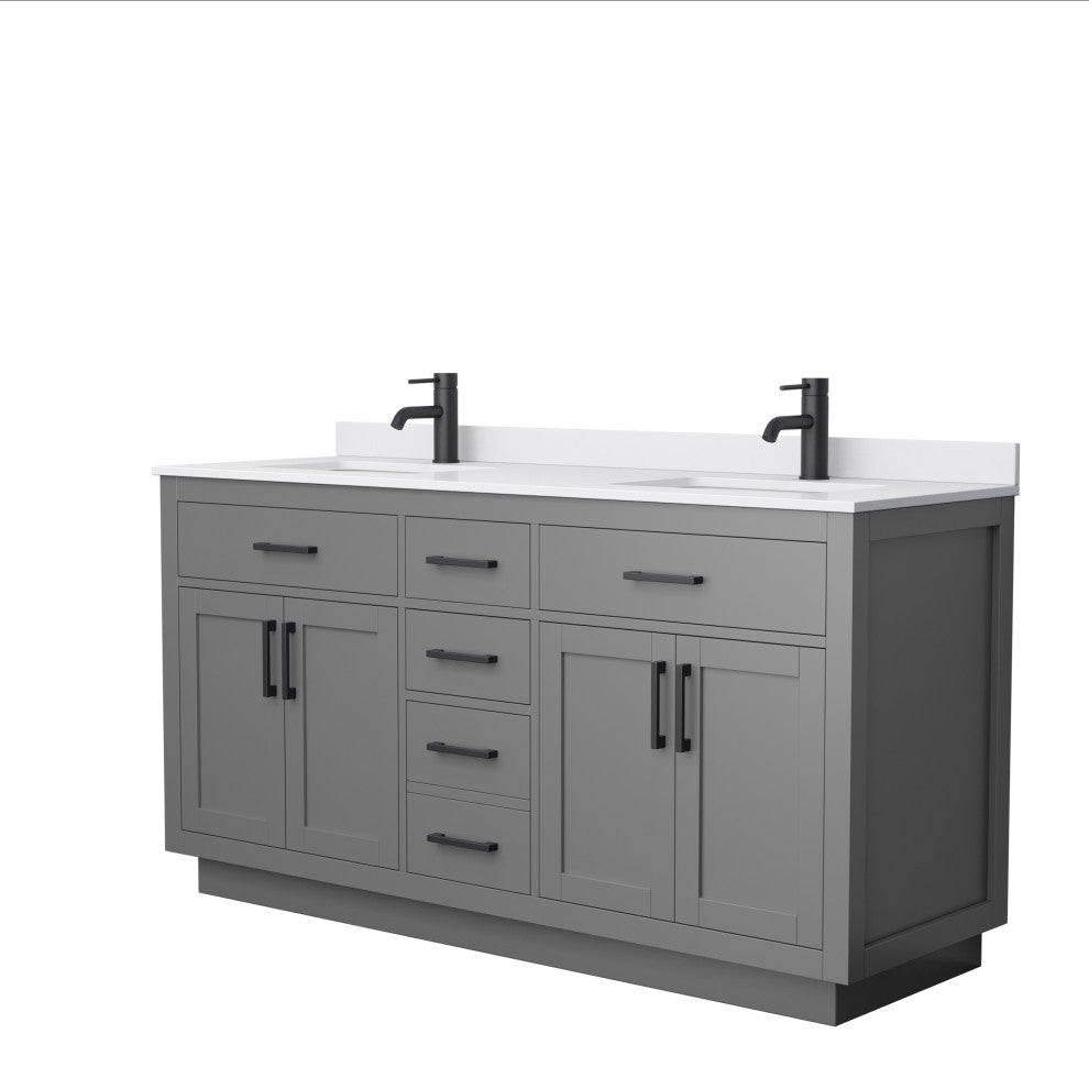 Beckett TK 66" Dark Gray Double Vanity,  Cultured Top, Black Trim