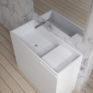 ADM Split Rectangular Freestanding Pedestal Sink, White, 39", Matte White