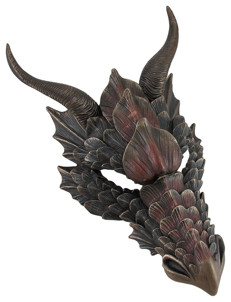 Metallic Bronze Finish Dragon Head Wall Mask Medieval Decor