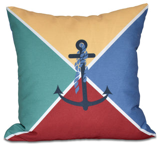 Anchor Flag, Geometric Print Pillow, Yellow, 18"x18"