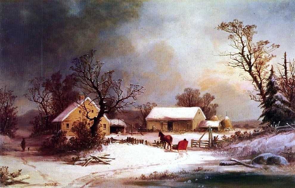 George Henry Durrie Winter-time on the Farm, 18"x27" Gallery Wrapped Canvas
