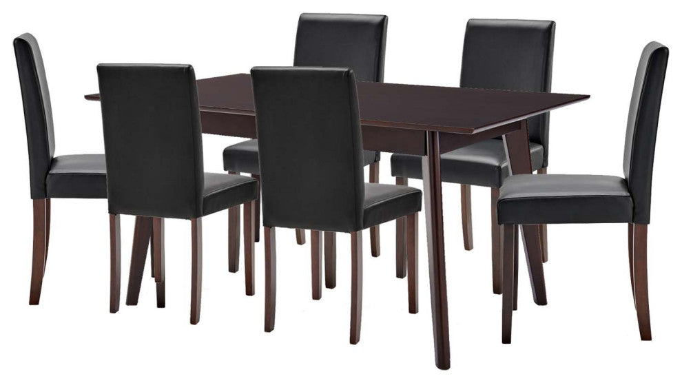 Side Dining Chair and Table Set, Faux Leather, Drak Brown Black, Modern, Bistro