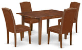 5Pc 42/53.5" Dinette Table, 12 In Leaf, Four Parson Chair, Brown Flaux Leather