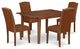 5Pc 42/53.5" Dinette Table, 12 In Leaf, Four Parson Chair, Brown Flaux Leather