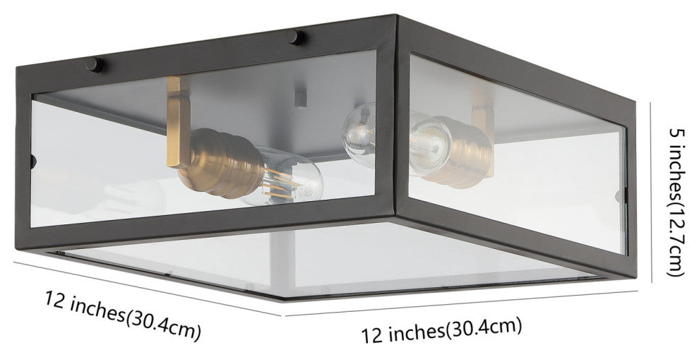 Grayson 12" Metal and Glass LED Flush Mount, Brass Gold