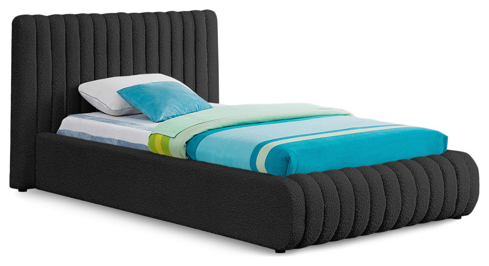 Nash Boucle Fabric Upholstered Bed, Black, Twin