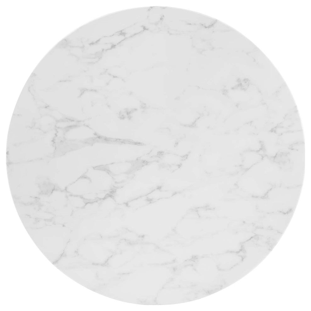 35" Dining Table, Round, White Gold, Artificial Marble, Modern, Mid Century