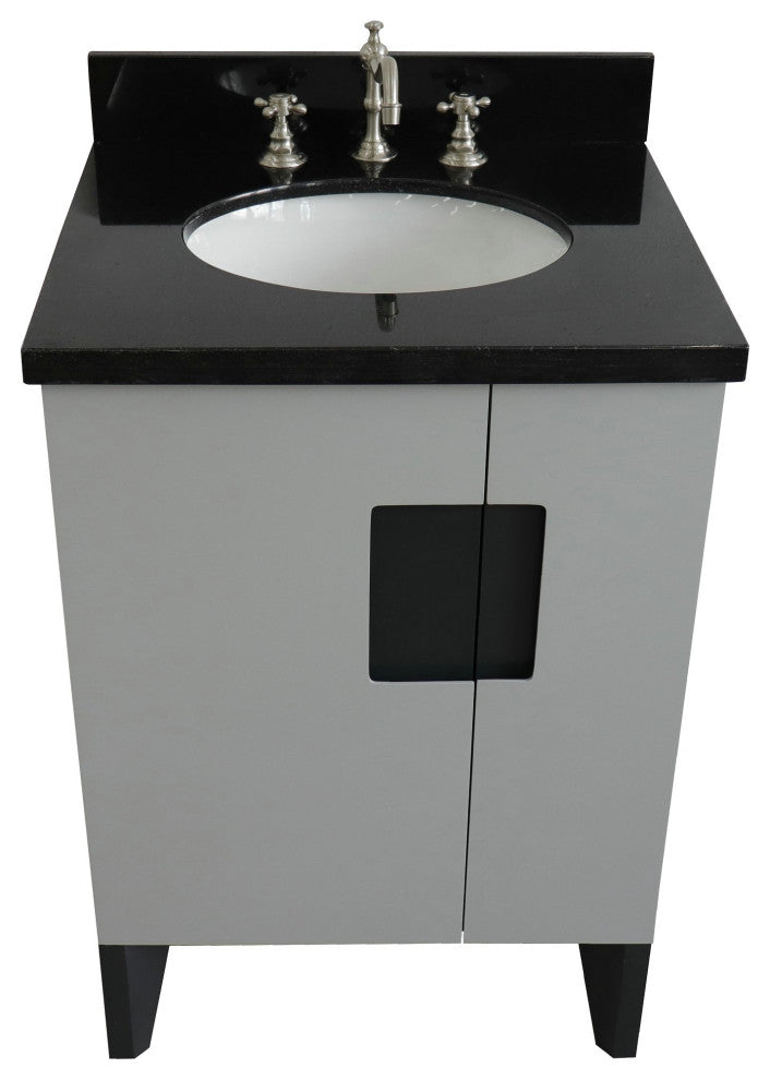 25" Single Sink Vanity, Light Gray Finish With Black Galaxy Granite