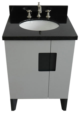 25" Single Sink Vanity, Light Gray Finish With Black Galaxy Granite