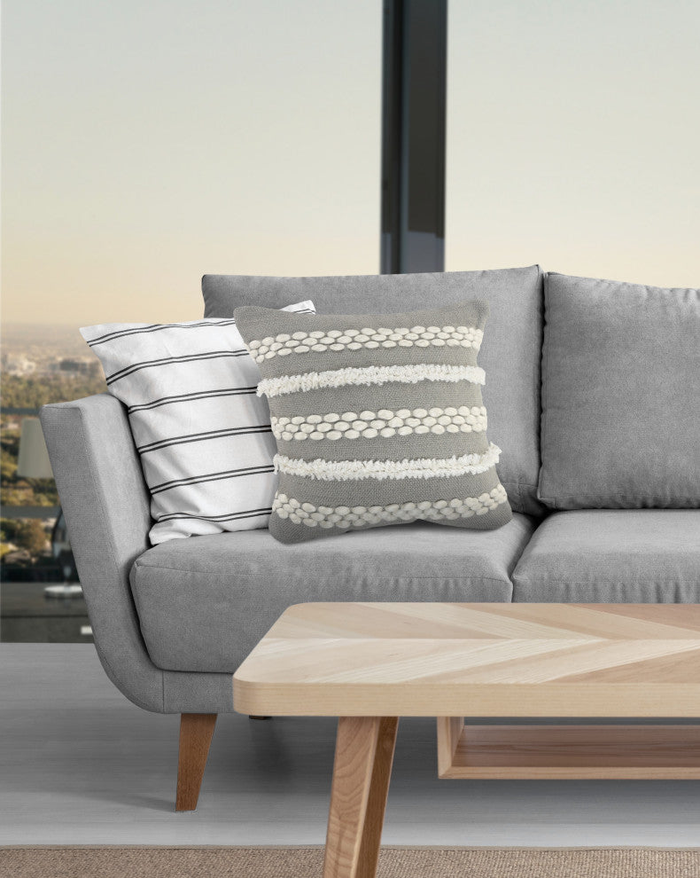 Gray Textured and Tufted Throw Pillow