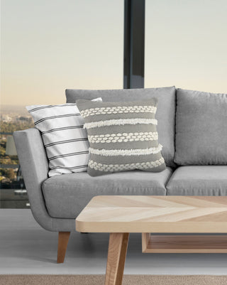 Gray Textured and Tufted Throw Pillow