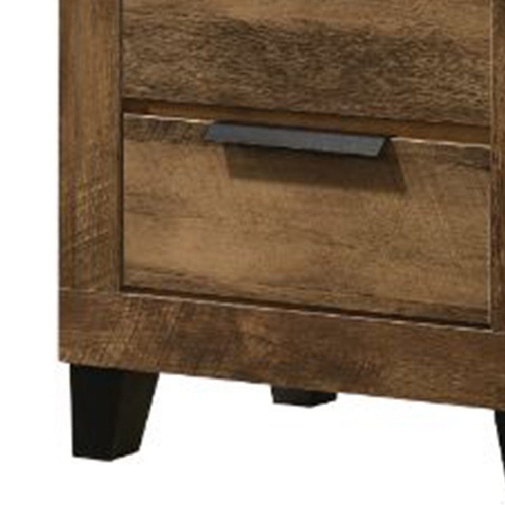 Benzara BM269078 Nightstand With 2 Drawers and Plank Style, Rustic Oak Brown