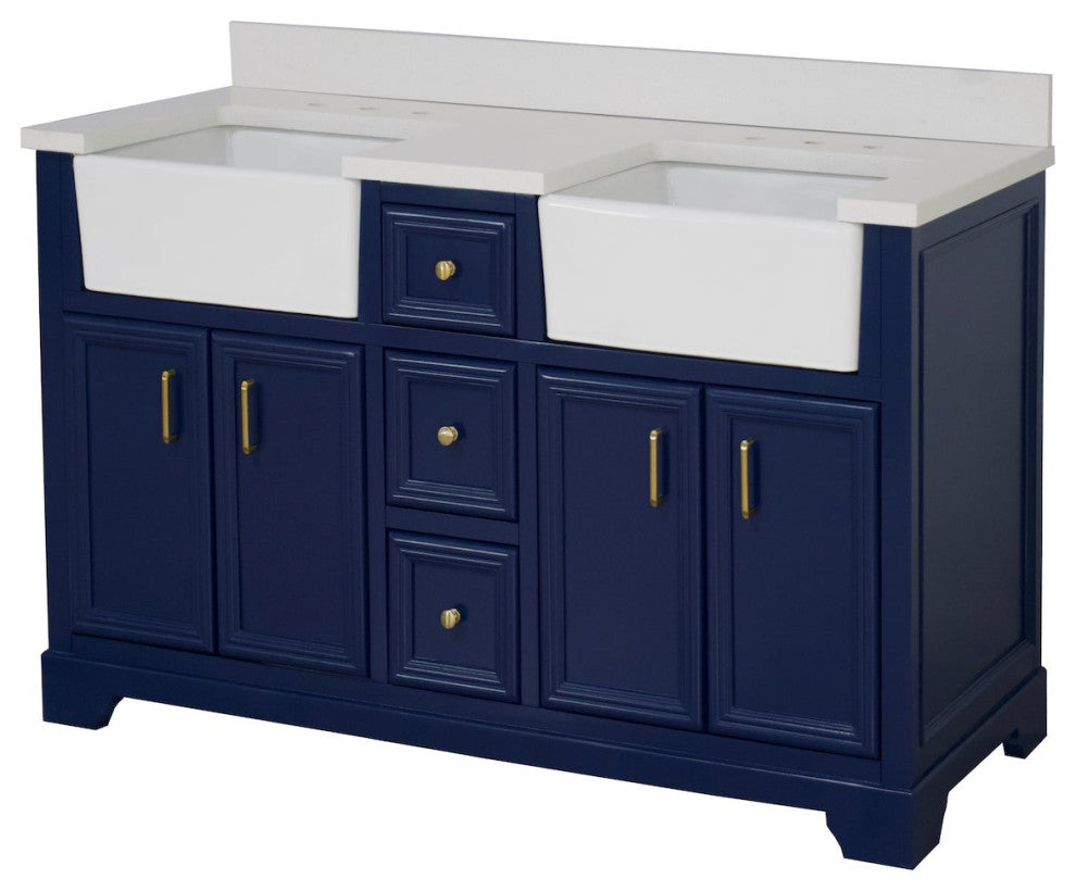 Zelda 60" Bathroom Vanity, Royal Blue, Quartz, Double