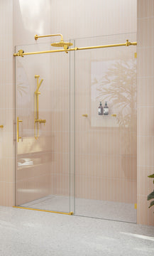 56-60"x78" Frameless Sliding Shower Door, Satin Brass