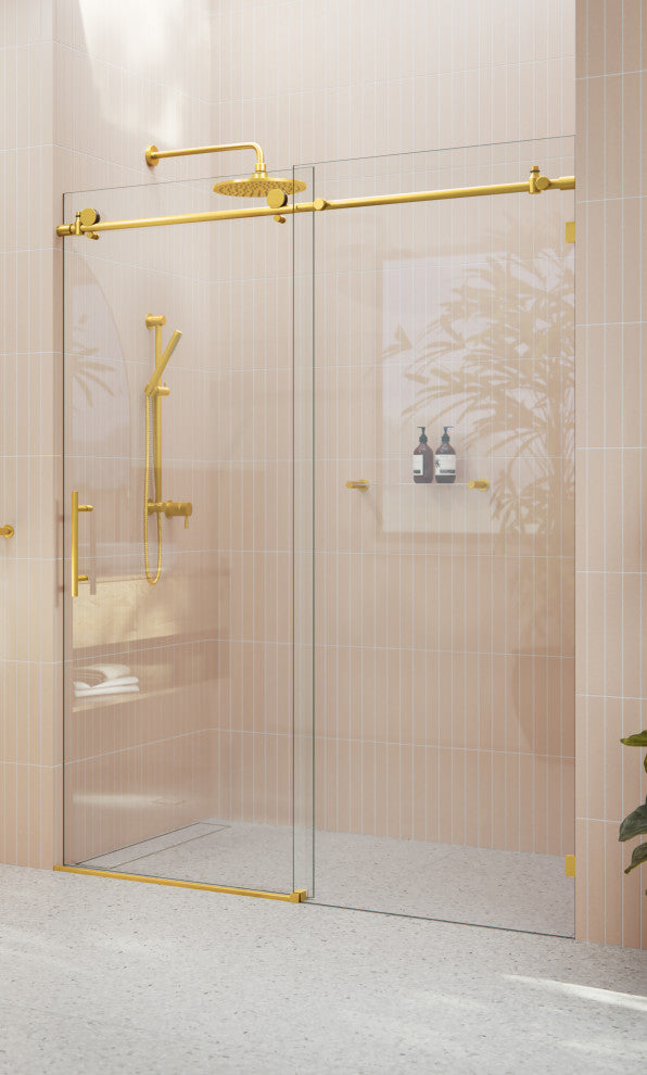 56-60"x78" Frameless Sliding Shower Door, Satin Brass