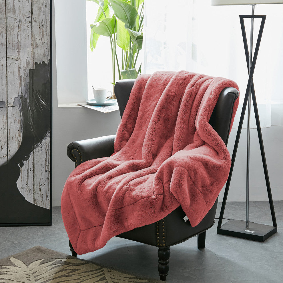 Heavy Faux Fur Throw, Coral Spice, 60"x80"