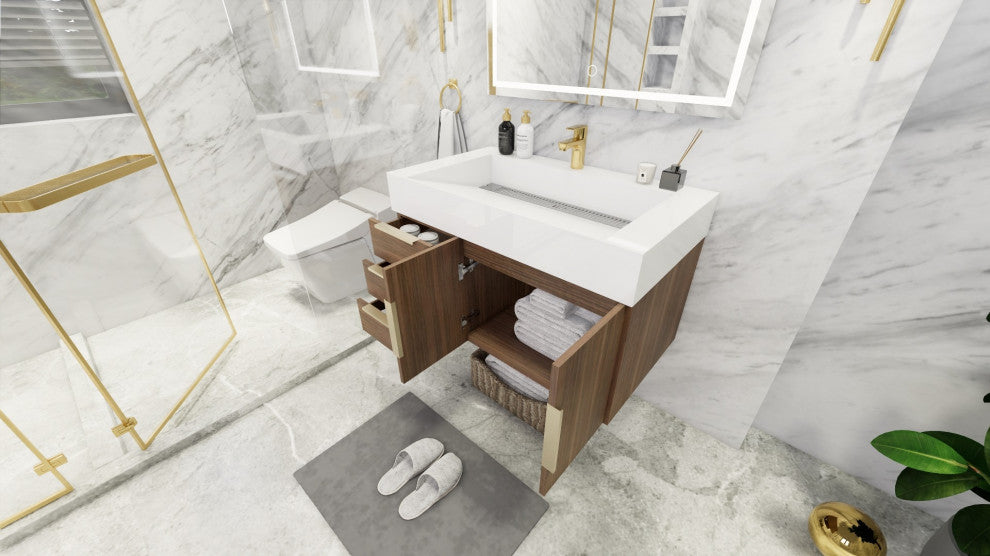 Madison 36" Wall Mounted Vanity With Reinforced Acrylic Sink, Rosewood