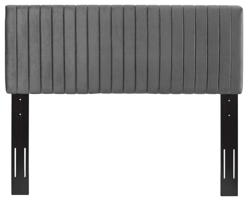 Contemporary Modern Full and Queen Size Headbaord, Velvet Fabric, Grey Gray