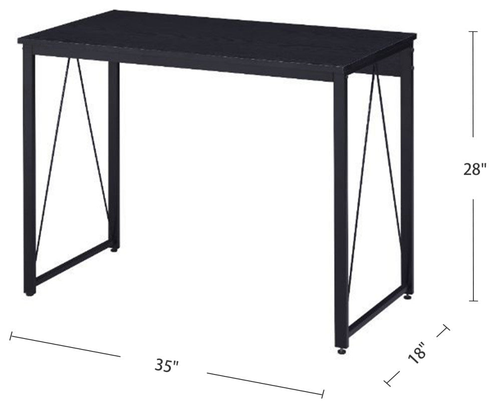 Wooden Writing Desk With Metal Frame, Black Finish
