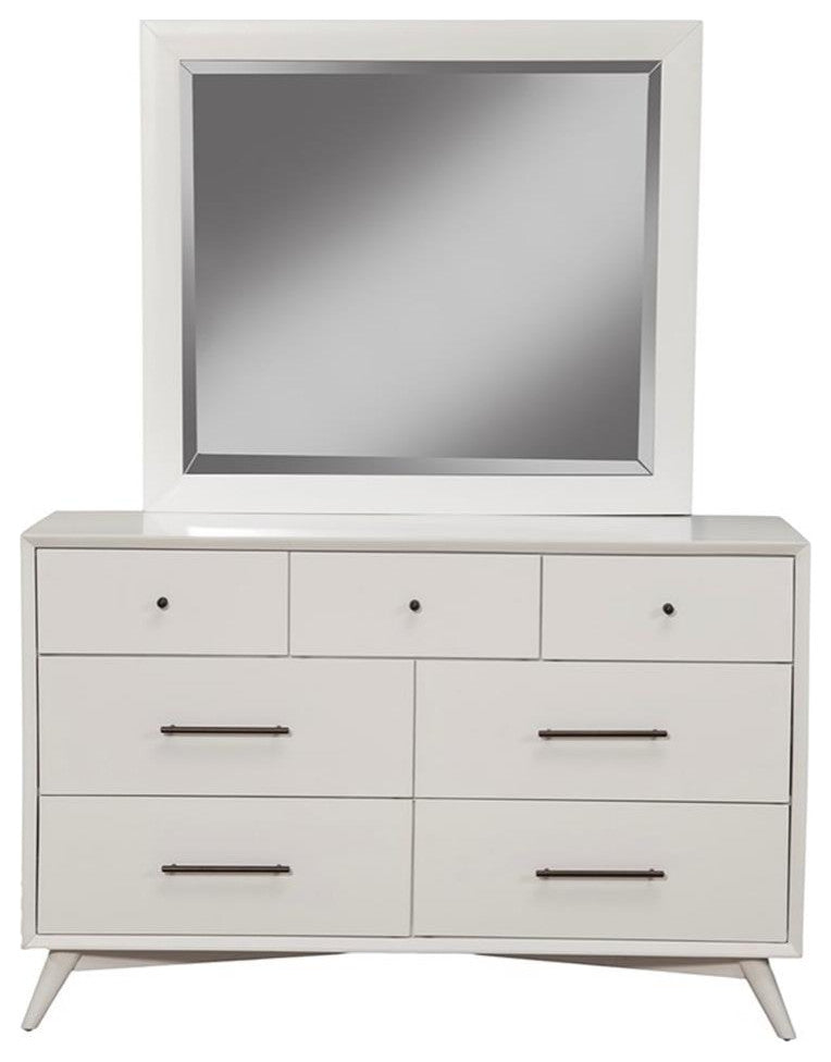 Alpine Furniture Flynn Mid Century Modern Wood 7 Drawer Dresser in White
