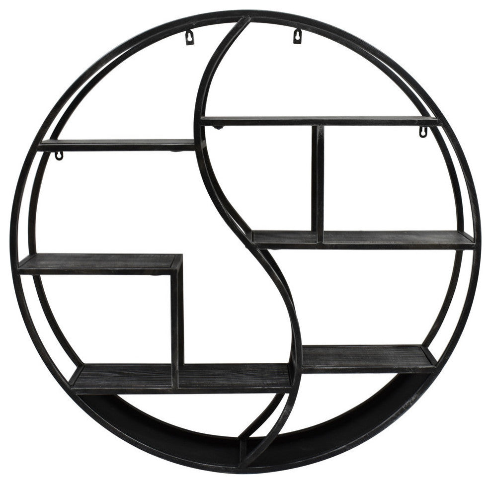 Bobby Industrial Hanging Circular Wall Shelf, Gray Finish, Gray Finish