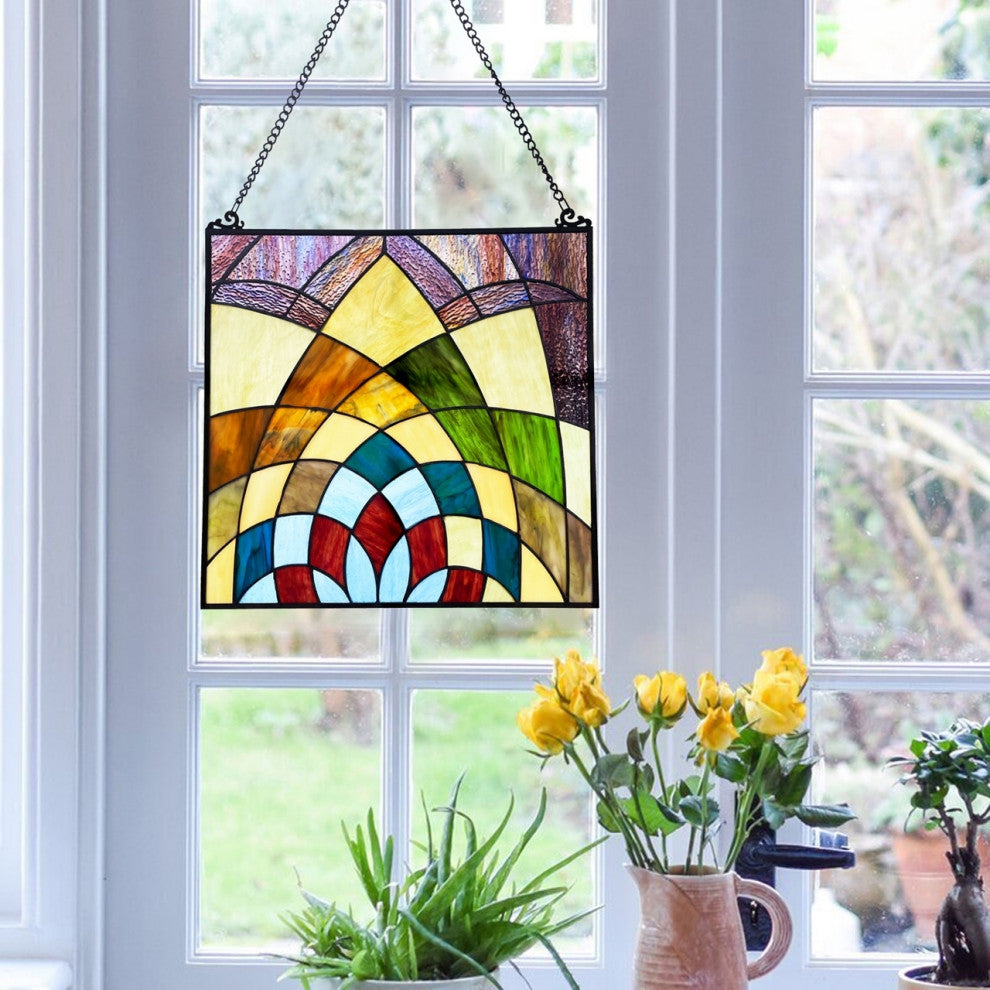 Chloe Lighting Kaleidoscope Geometric-Style Stained Glass Window Panel 16" Tall