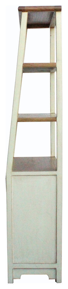 Oriental Cream White Brown Glass Door China Bookcase Cabinet Hcs4173