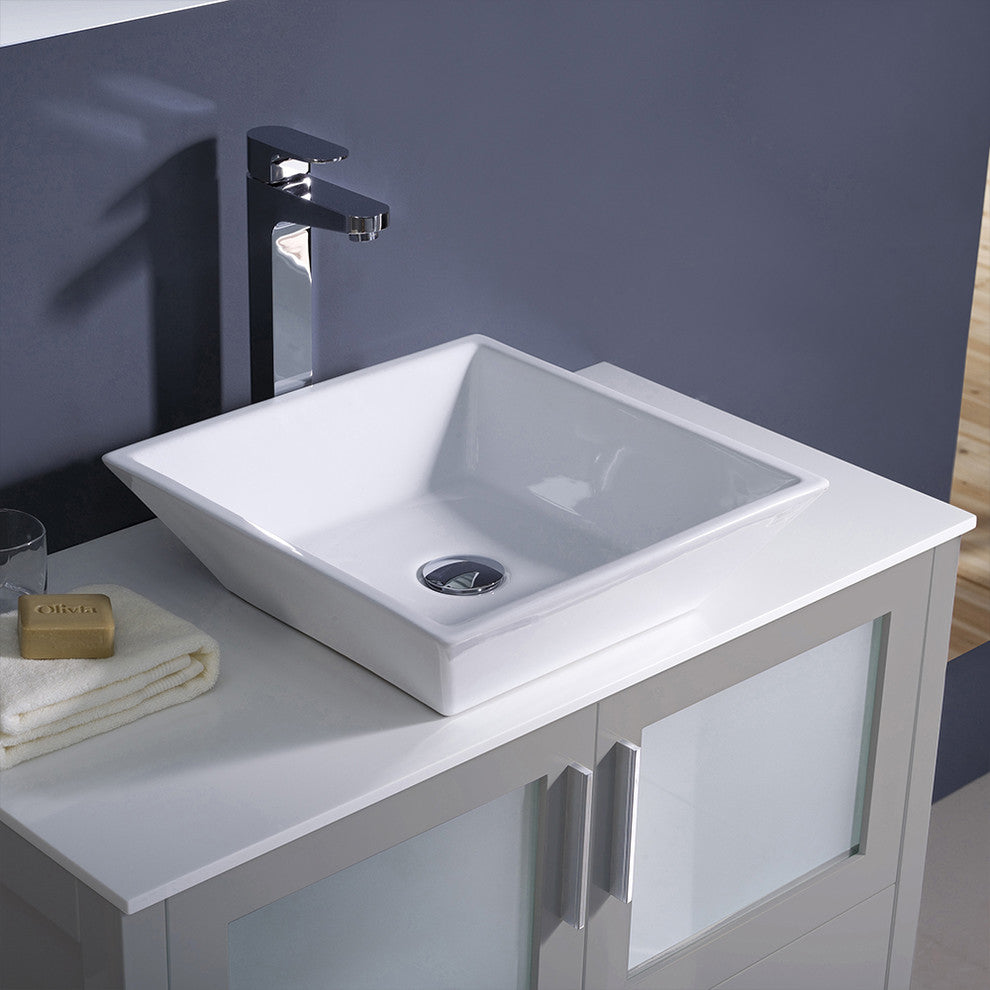 Torino 36" Gray Modern Bathroom Cabinet With Vessel Sink