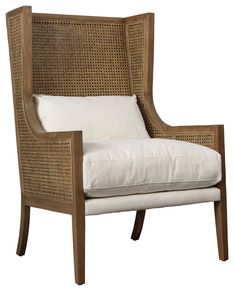 Michelle Oak and Rattan Upholstered Occasional Chair, Off-White