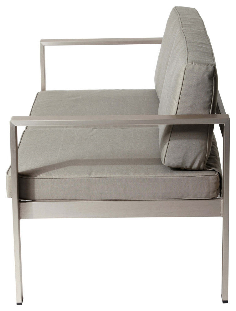 Benzara BM287832 Sofa, Sleek Silver Aluminum Frame, Water Resistant Cushions