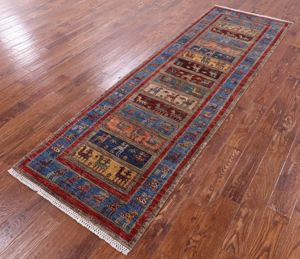 Tribal Persian Gabbeh Hand-Knotted Wool Runner Rug 3' 1" X 9' 7" Q9958