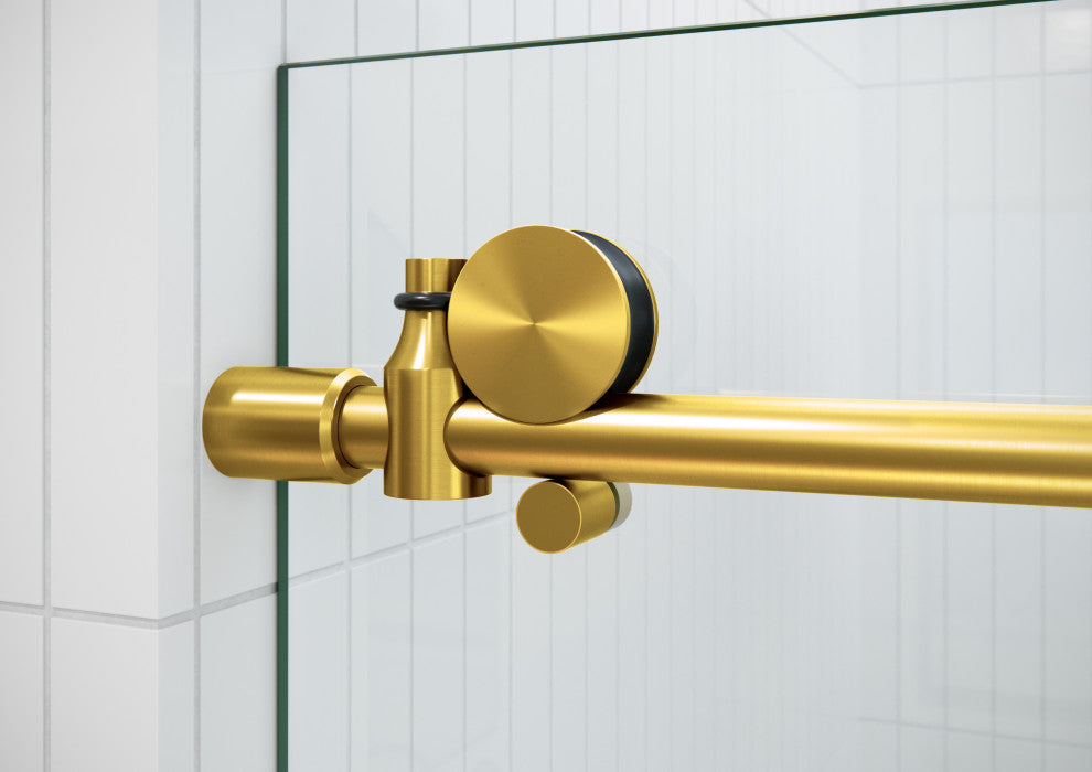 52-56"x60" Frameless Bath Tub Sliding Shower Door, Satin Brass