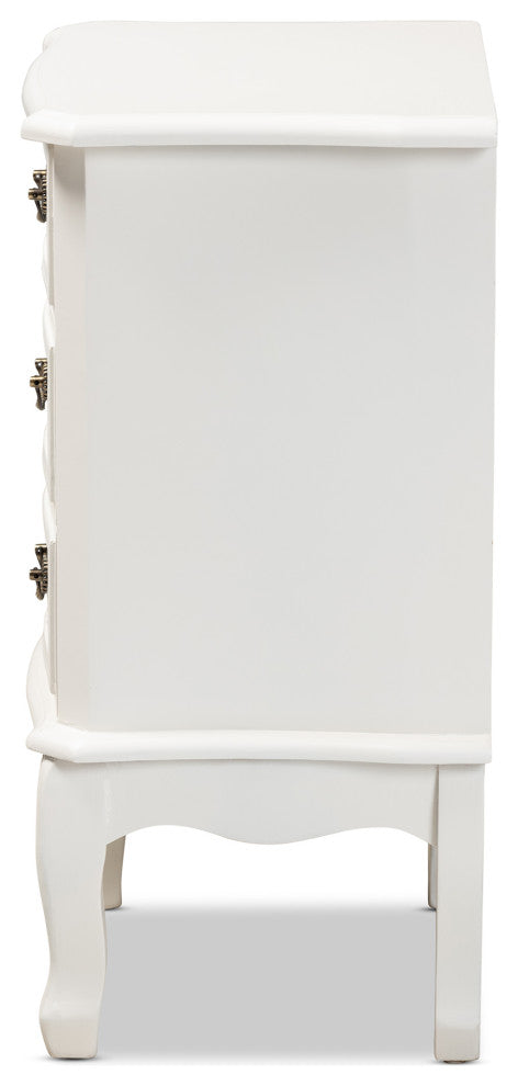 Gabrielle Traditional French Country White-Finished 3-Drawer Wood Nightstand