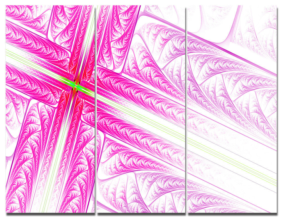 Pink Fractal Cross Design, Abstract Triptych Canvas Art Print, 36x28, 3 Panels