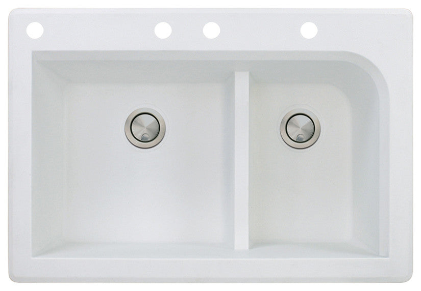 Radius 33" silQ Granite Drop-in Double Bowl Kitchen Sink with 4 Holes in White