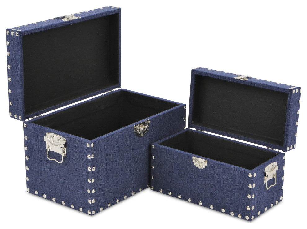 Linen Studded Boxes, Navy, Set of 2