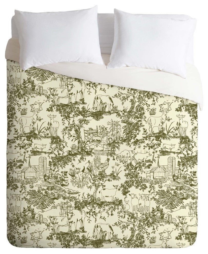Deny Designs Rachelle Roberts Farm Land Toile In Vintage Green Duvet Cover - Lig