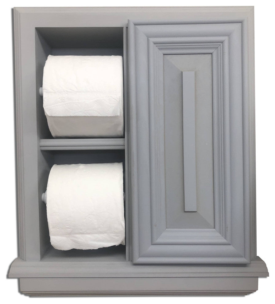 Hyacinth Wood Recessed Double Toilet Paper Holder With Cabinet 14x16.25, Primed Gray
