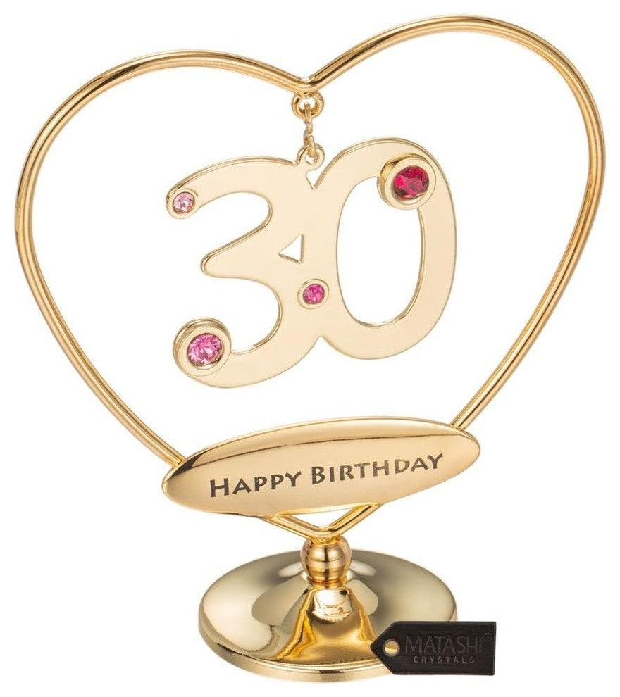 24K Gold Plated Beautiful 30th "Happy Birthday" Heart Table Top Ornament